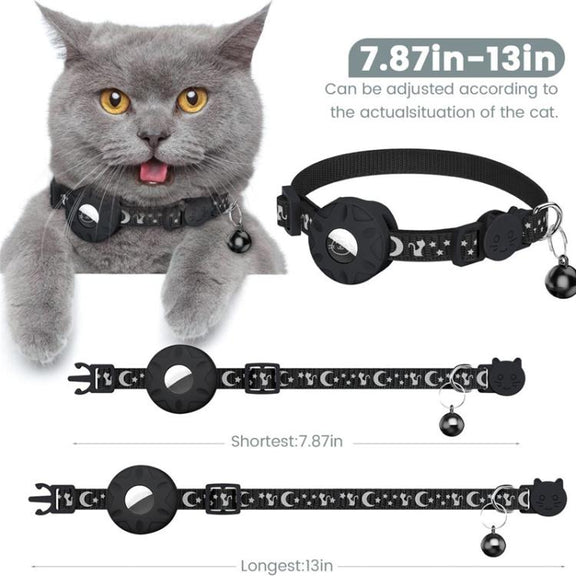 For AirTag Tracker Silicone Case Reflective Stars And Moon Cats Dogs Pet Collar With Bell(Pink)