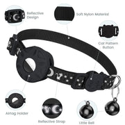 For AirTag Tracker Silicone Case Reflective Stars And Moon Cats Dogs Pet Collar With Bell(Black)