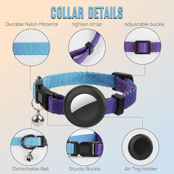 For AirTag Tracker Silicone Case Rainbow Gradient Pet Cat Collar With Bell(Gradient Beige Red)