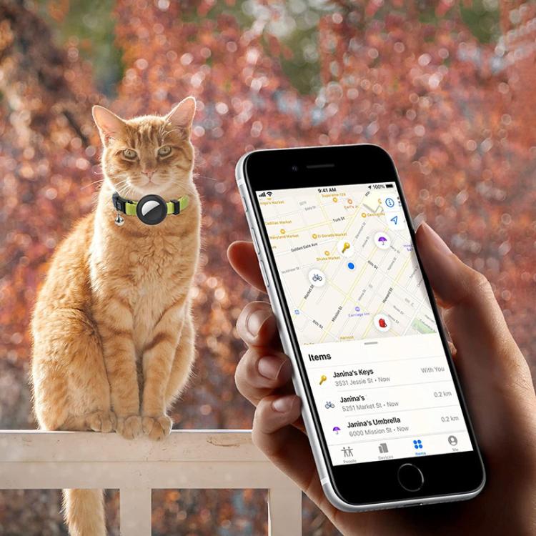 For AirTag Tracker Silicone Case Rainbow Gradient Pet Cat Collar With Bell(Gradient Blue) - free shipping - PMC TechLife - Order now!
