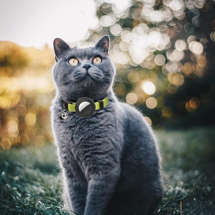 For AirTag Tracker Silicone Case Rainbow Gradient Pet Cat Collar With Bell(Gradient Blue)