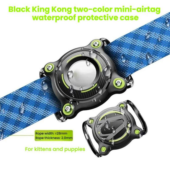 For AirTag Tracker Water-resistant Protective Case Puppy Kitten Collar Metal Buckle Model Protective Cover(Black+Green PC)