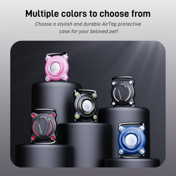 For AirTag Tracker Water-resistant Protective Case Puppy Kitten Collar Metal Buckle Model Protective Cover(Black+Red PC)