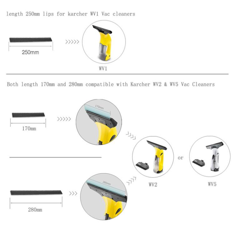 250mm 1pair For Karcher Window Cleaner Rubber Scraper Accessories