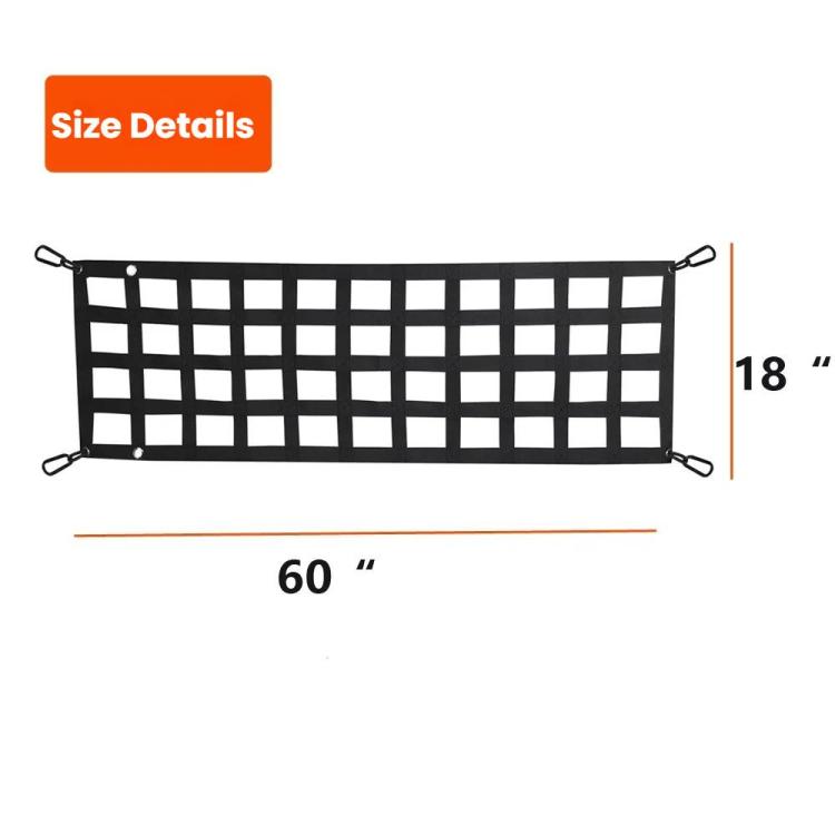 60x18 inch Heavy-Duty Pickup Truck Tailgate Cargo Net - Seat Accessories by PMC TechLife | Online Shopping South Africa | PMC TechLife | Buy Now Pay Later Mobicred