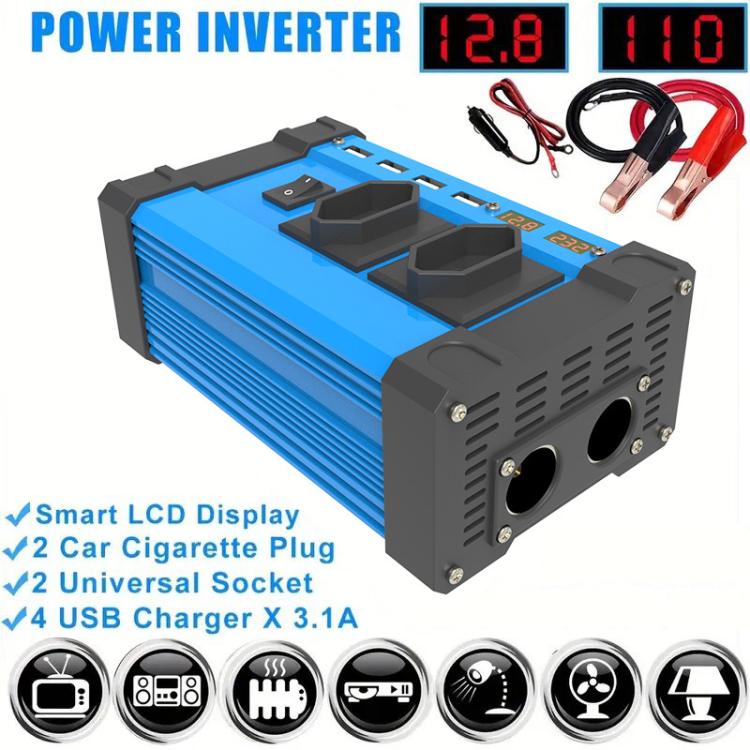 Gurxun 4 USB Ports Digital Display Modified Square Wave Inverter, Spec: 300W US Plug 12V To 110V - free shipping - PMC TechLife - Order now!