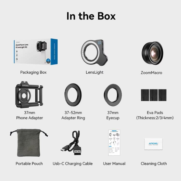 APEXEL 10-20x Zoom Macro Lens With 45-Mode Fill Light Kit for Smartphones - free shipping - PMC Jewellery - Order now!