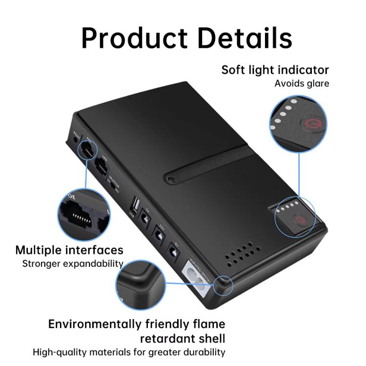 Uninterruptible Power Supply with DC Output 5V/9V/12V for Router, Modem, Security Camera, Mobile Phone US Plug