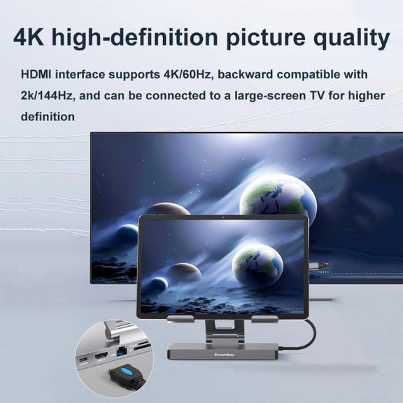 Blueendless 4K/60Hz Multifunctional Docking Station Tablet Holder, Spec: 10-in-1 Rotating