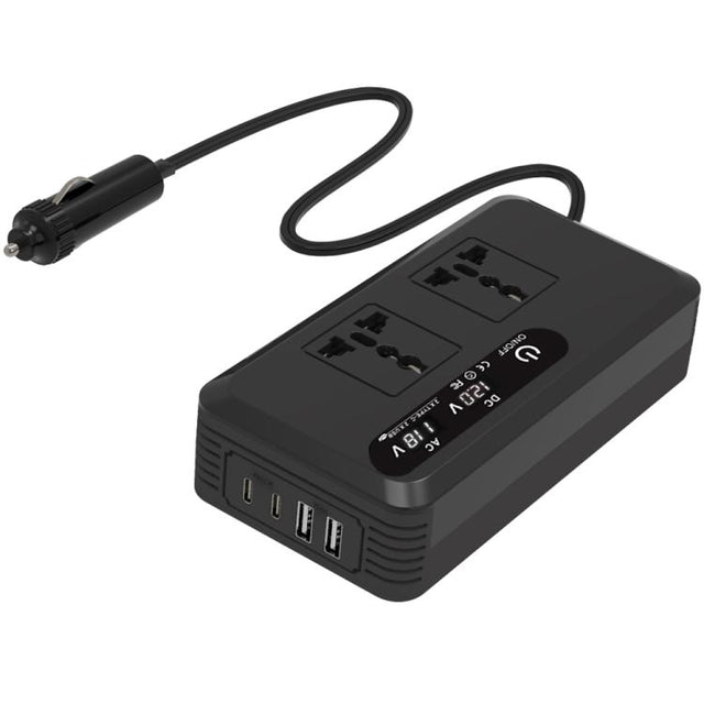Gurxun Dual Digital Display Car Inverter With 2 USB+2 Type-C Ports Universal Plug 220V