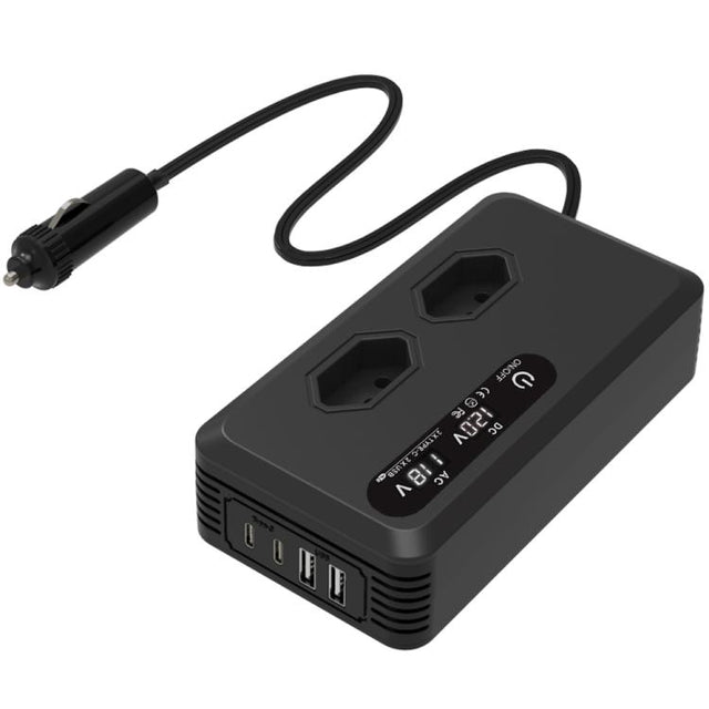 Gurxun Dual Digital Display Car Inverter With 2 USB+2 Type-C Ports Brazil Plug 220V