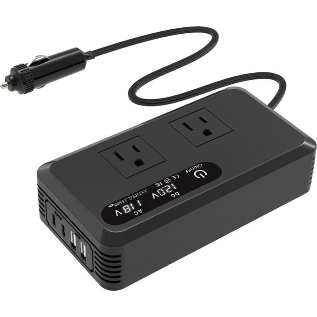 Gurxun Dual Digital Display Car Inverter With 2 USB+2 Type-C Ports US Plug 110V