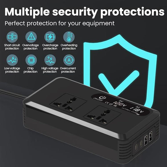 Gurxun Dual Digital Display Car Inverter With 2 USB+2 Type-C Ports US Plug 110V