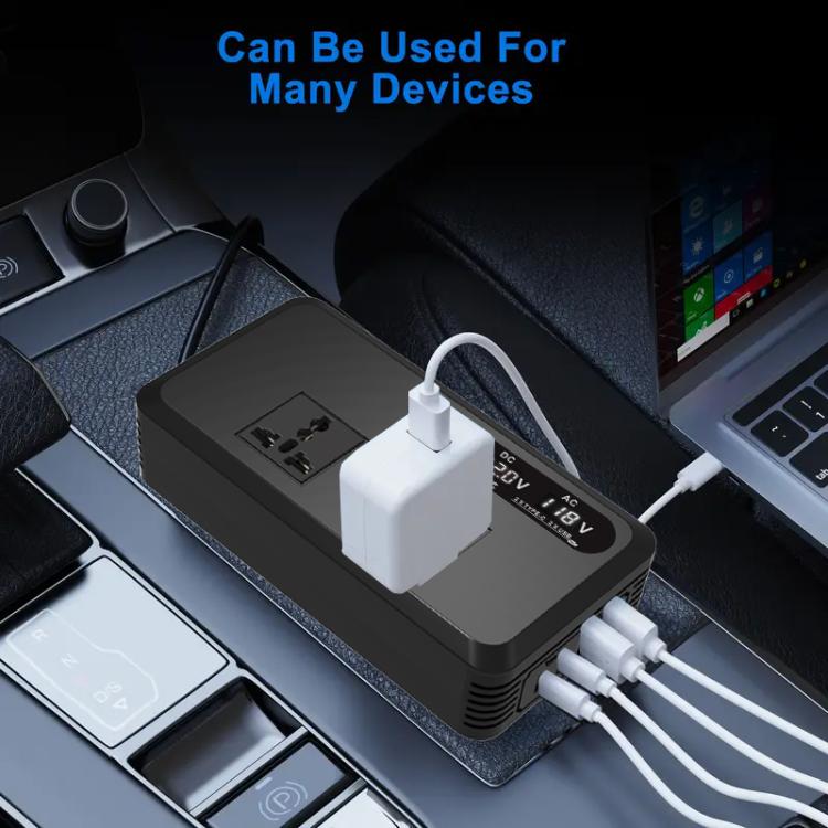Gurxun Dual Digital Display Car Inverter With 2 USB+2 Type-C Ports Universal Plug 220V - free shipping - PMc TechLife - Order now!