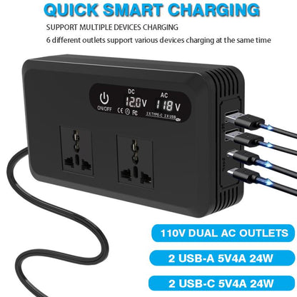 Gurxun Dual Digital Display Car Inverter With 2 USB+2 Type-C Ports Brazil Plug 220V - free shipping - PMC Jewellery - Order now!