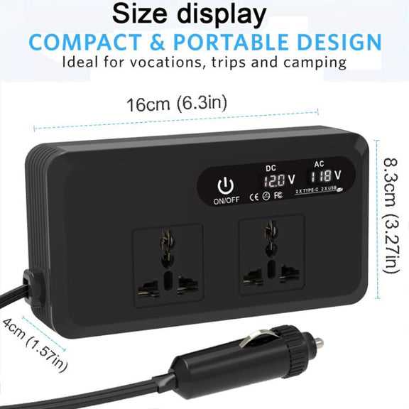 Gurxun Dual Digital Display Car Inverter With 2 USB+2 Type-C Ports Brazil Plug 220V