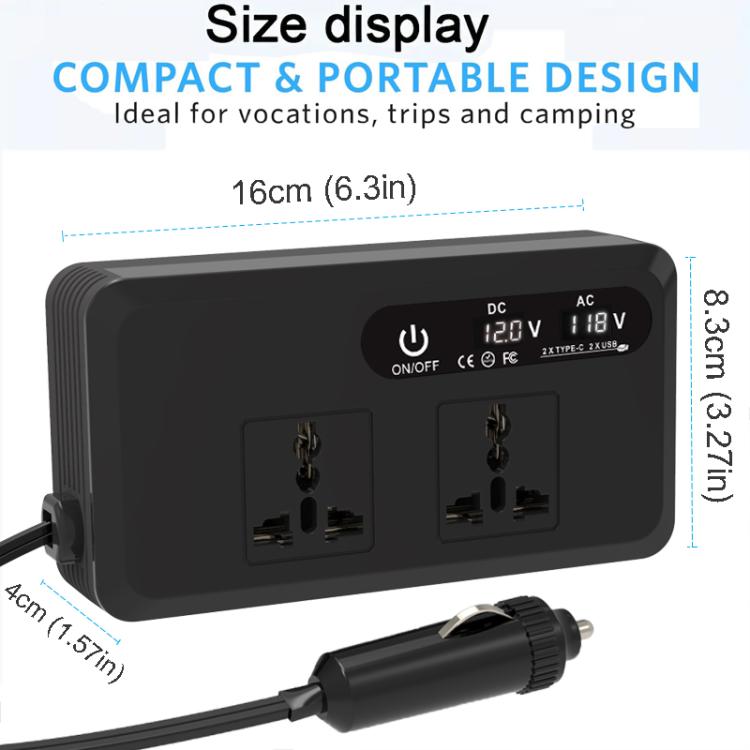 Gurxun Dual Digital Display Car Inverter With 2 USB+2 Type-C Ports Universal Plug 220V - free shipping - PMc TechLife - Order now!