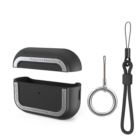 For AirPods Pro 2 AhaStyle JY09 Dual Lanyard Case TPU+Aluminum Personalized Case(Black) - free shipping - PMC Jewellery - Order now!