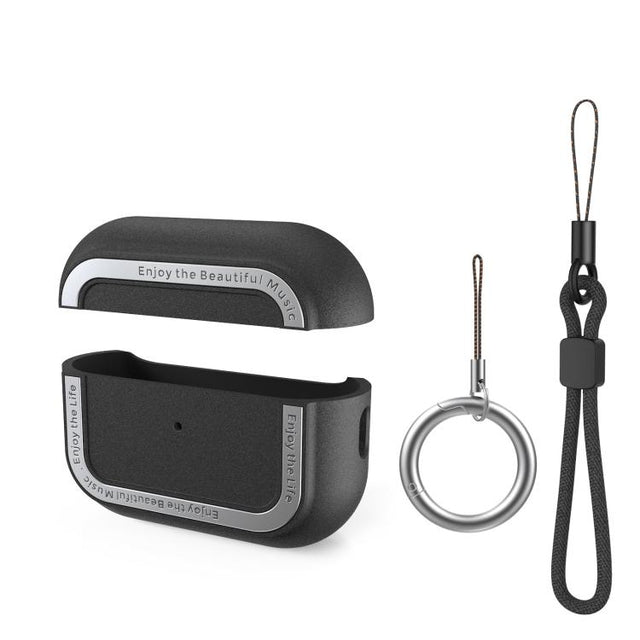 For AirPods Pro 2 AhaStyle JY09 Dual Lanyard Case TPU+Aluminum Personalized Case(Black)
