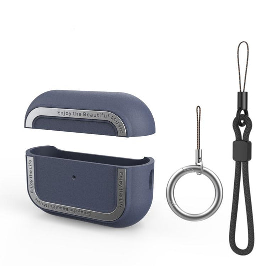 For AirPods Pro 2 AhaStyle JY09 Dual Lanyard Case TPU+Aluminum Personalized Case(Dark Blue) - free shipping - PMC Jewellery - Order now!