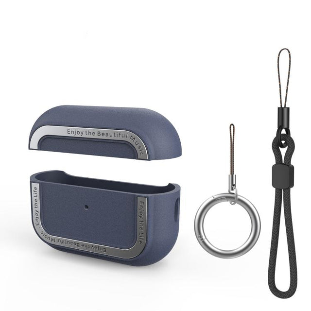 For AirPods Pro 2 AhaStyle JY09 Dual Lanyard Case TPU+Aluminum Personalized Case(Dark Blue)