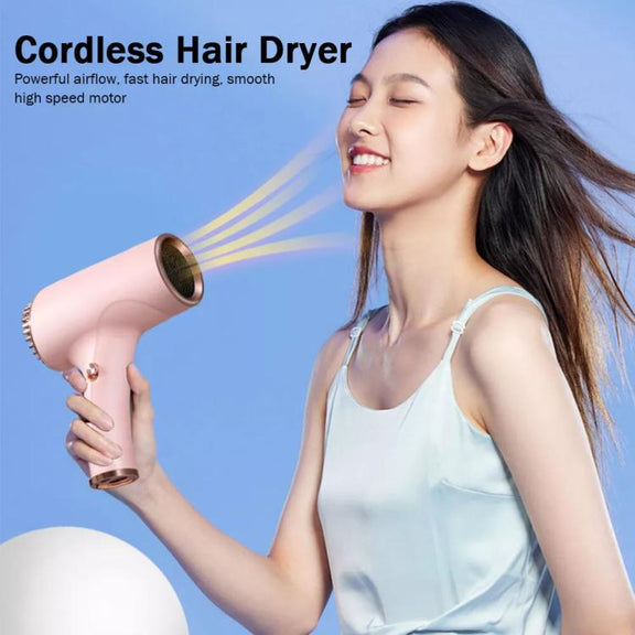 Rechargeable Wireless Hair Dryer Negative Ion Hot and Cold Wind Versatile Hairdressing Tools EU Plug(Black)