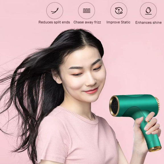 Rechargeable Wireless Hair Dryer Negative Ion Hot and Cold Wind Versatile Hairdressing Tools EU Plug(Pink)