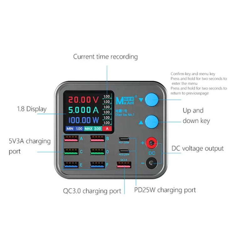 MaAnt DianBa No.1 Pro Multi-port Charger 9-ports With Digital Display Power Wireless Charger EU Plug - free shipping - PMC TechLife - Order now!