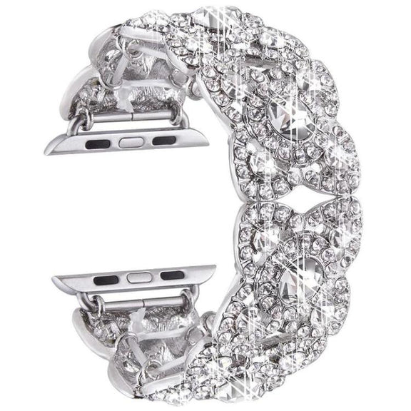 Petaled Metal Diamond Wristband Strap For Apple Watch Series 9 / 8 / 7 / 6 / SE / 5 / 4 / 3, Color: 1215 Silver(38/40/41mm)