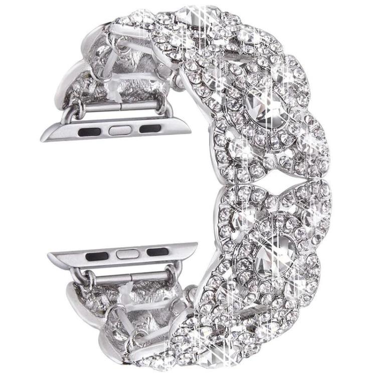 Petaled Metal Diamond Wristband Strap For Apple Watch Series 9 / 8 / 7 / 6 / SE / 5 / 4 / 3, Color: 1215 Silver(42/44/45/49mm) - free shipping - PMC TechLife - Order now!