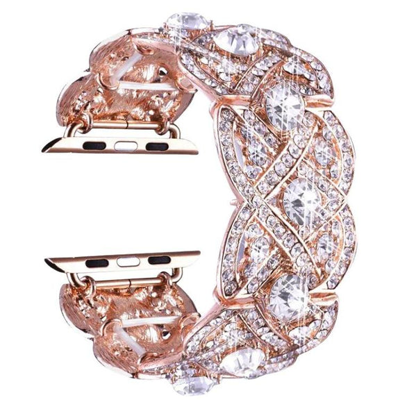 Petaled Metal Diamond Wristband Strap For Apple Watch Series 9 / 8 / 7 / 6 / SE / 5 / 4 / 3, Color: 1202 Rose Gold(42/44/45/49mm)