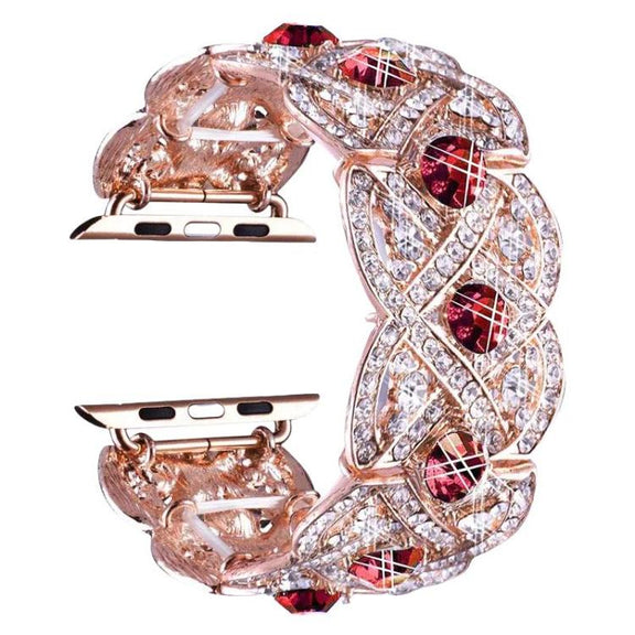 Petaled Metal Diamond Wristband Strap For Apple Watch Series 9 / 8 / 7 / 6 / SE / 5 / 4 / 3, Color: 1202 Rose Gold Red(38/40/41mm)