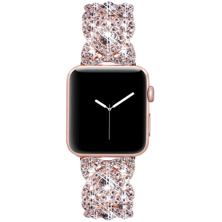 Petaled Metal Diamond Wristband Strap For Apple Watch Series 9 / 8 / 7 / 6 / SE / 5 / 4 / 3, Color: 1215 Rose Gold(42/44/45/49mm)