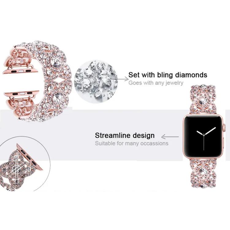 Petaled Metal Diamond Wristband Strap For Apple Watch Series 9 / 8 / 7 / 6 / SE / 5 / 4 / 3, Color: 1202 Rose Gold Red(42/44/45/49mm) - free shipping - PMC TechLife - Order now!