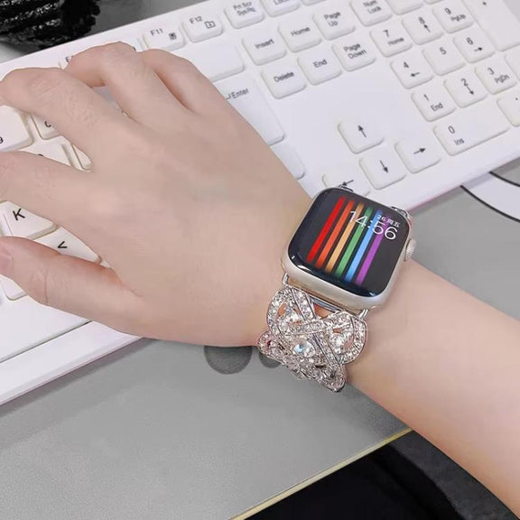 Petaled Metal Diamond Wristband Strap For Apple Watch Series 9 / 8 / 7 / 6 / SE / 5 / 4 / 3, Color: 1215 Silver(38/40/41mm)