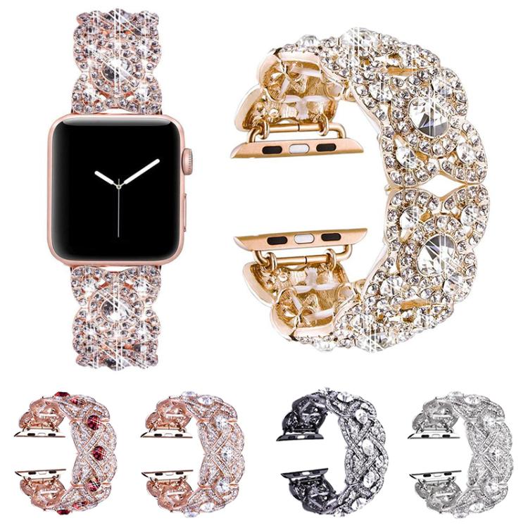 Petaled Metal Diamond Wristband Strap For Apple Watch Series 9 / 8 / 7 / 6 / SE / 5 / 4 / 3, Color: 1215 Rose Gold(42/44/45/49mm)