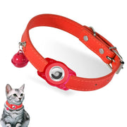 For AirTag Tracker Water-resistant Protection Case Pet Leather Collar Anti Lost Cat Locator Collar(Red)