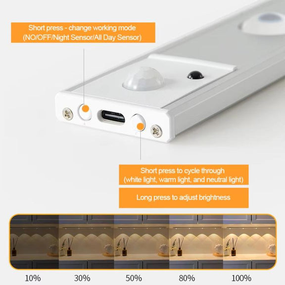 80cm Rechargeable Motion Sensor Light Bar Cabinet Wardrobe Lamp With Remote Control(Silver)