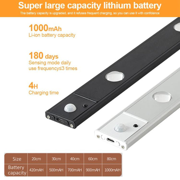 60cm Rechargeable Motion Sensor Light Bar Cabinet Wardrobe Lamp With Remote Control(Black)