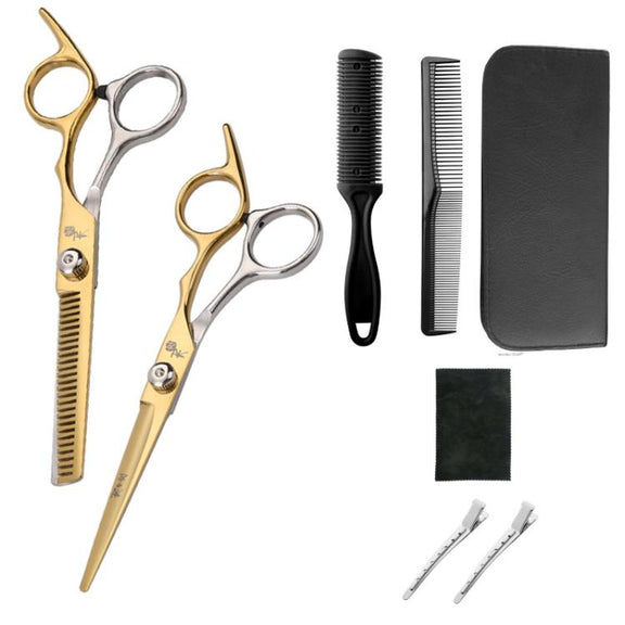 Stainless Steel Haircutting Scissors Set Hair Cutting Tools, Spec: 8-in-1 Half-gold