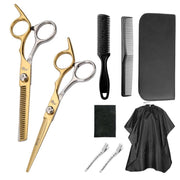 Stainless Steel Haircutting Scissors Set Hair Cutting Tools, Spec: 9-in-1 Half-gold