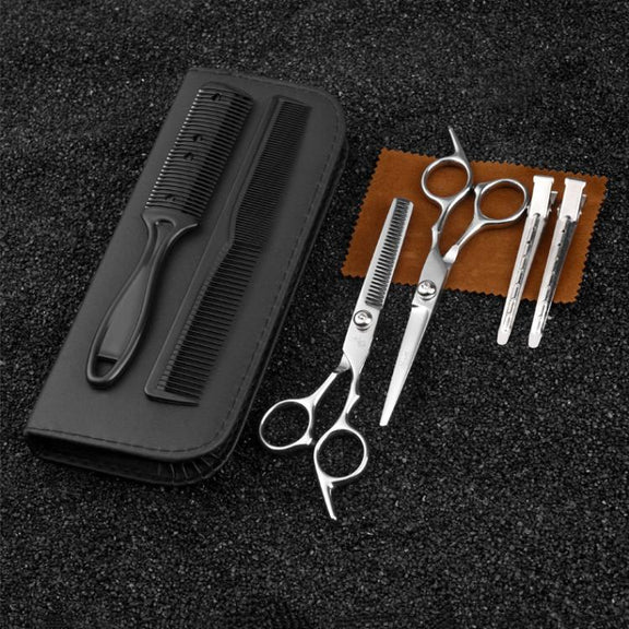 Stainless Steel Haircutting Scissors Set Hair Cutting Tools, Spec: 8-in-1 Black Gold