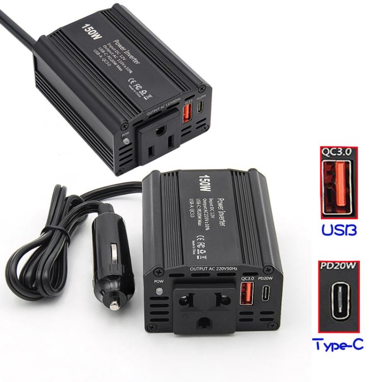 150W PD20W QC3.0 Fast Charging Car Inverter Car Cigarette Lighter Power Supply Adapter(EU Plug) - Modified Square Wave by PMC Jewellery | Online Shopping South Africa | PMC Jewellery | Buy Now Pay Later Mobicred