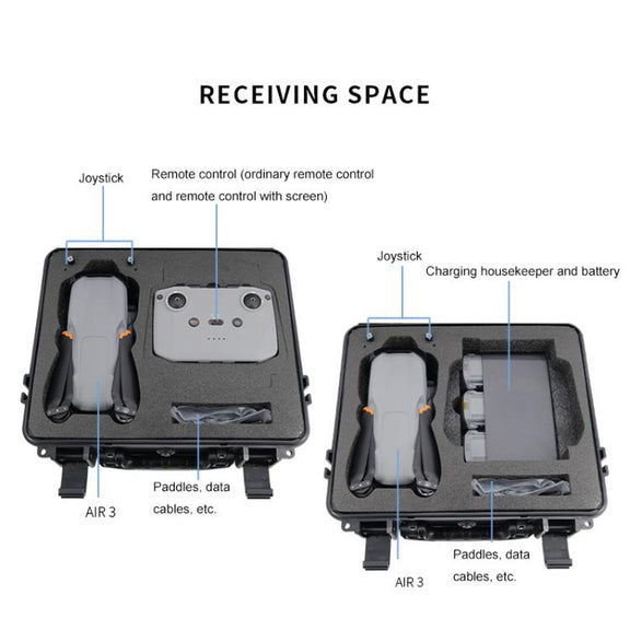 For DJI Air 3 Portable Water-resistant and Shockproof Drone Storage Box Safety Explosion-proof Box(Black)