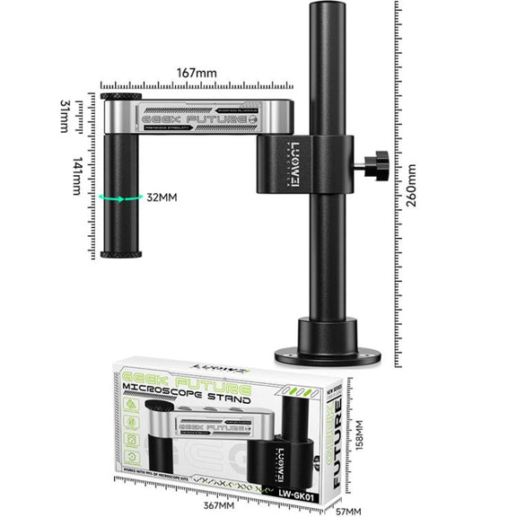 LUOWEI GK01 Short Arm 32mm Microscope Swing Arm Metal Universal Lifting and Stacking 360 Degree Single Arm Fixed Repair and Inspection Stand