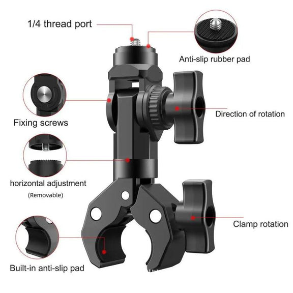 Camera Clip Motorcycle Bicycle Handlebar Crab Clamp For Sports Camera With Adapter