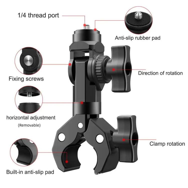 Camera Clip Motorcycle Bicycle Handlebar Crab Clamp For Sports Camera With Adapter