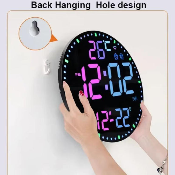 Wifi App Control LED Digital Wall Clock With RGB Light Multi-Functional Alarm Clock(White Shell Black Surface)