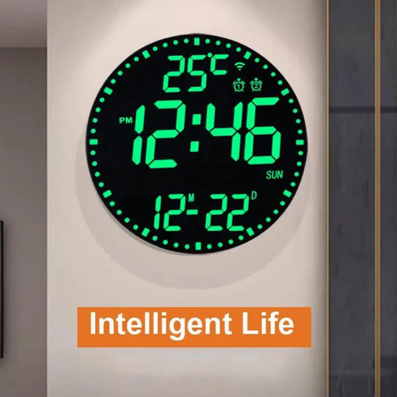 Wifi App Control LED Digital Wall Clock With RGB Light Multi-Functional Alarm Clock(White Shell Black Surface)