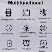 Wifi App Control LED Digital Wall Clock With RGB Light Multi-Functional Alarm Clock(White Shell Black Surface)